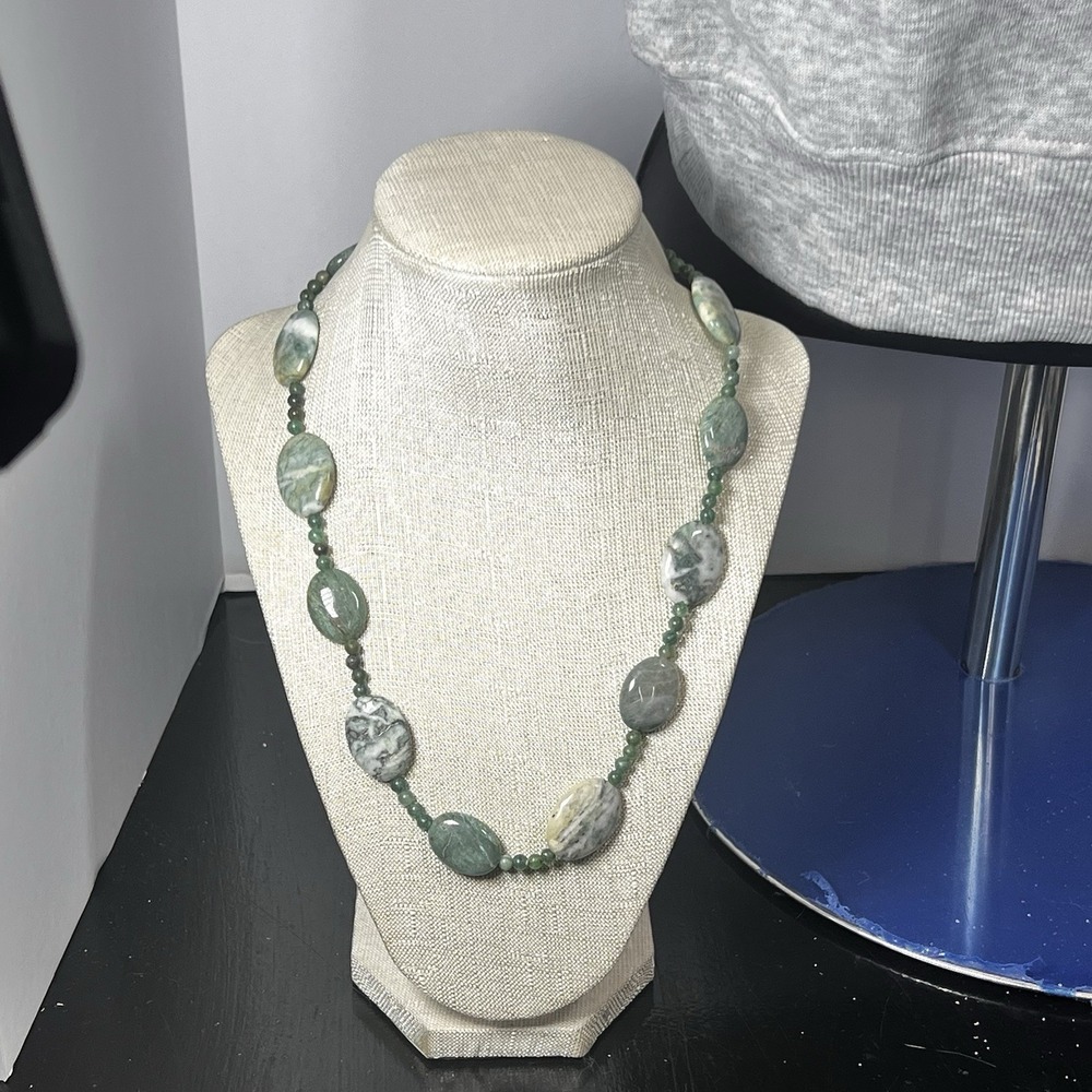 Green Marbled Stone W/ Beading Necklace Jewelry Gift